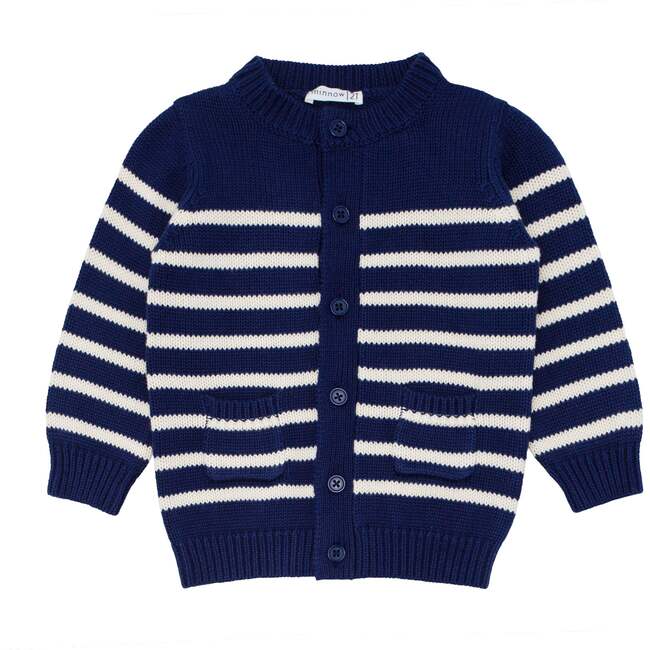 Knit Cardigan, Navy/Cream Stripes