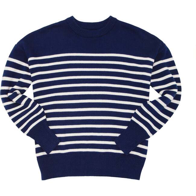 Women's Knit Sweater, Navy/Cream Stripes
