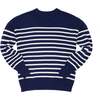 Women's Knit Sweater, Navy/Cream Stripes - Sweaters - 1 - thumbnail