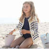 Knit Cardigan, Cream/Breton Stripes - Cardigans - 2 - thumbnail