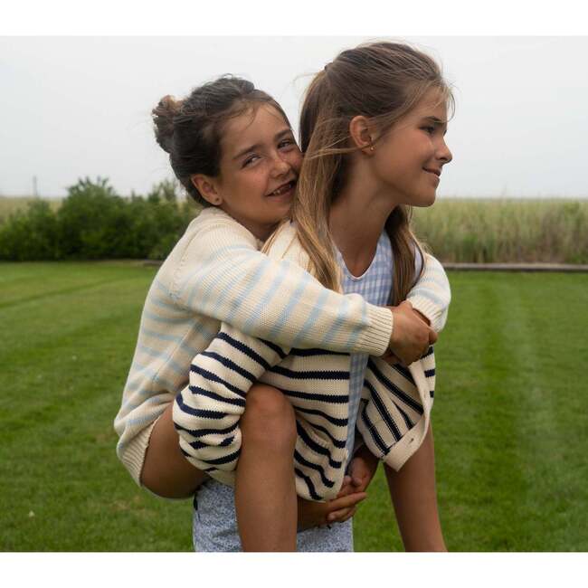 Knit Cardigan, Cream/Breton Stripes - Cardigans - 3