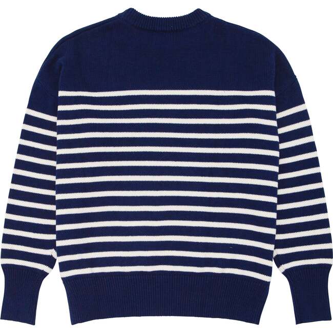 Women's Knit Sweater, Navy/Cream Stripes - Sweaters - 5