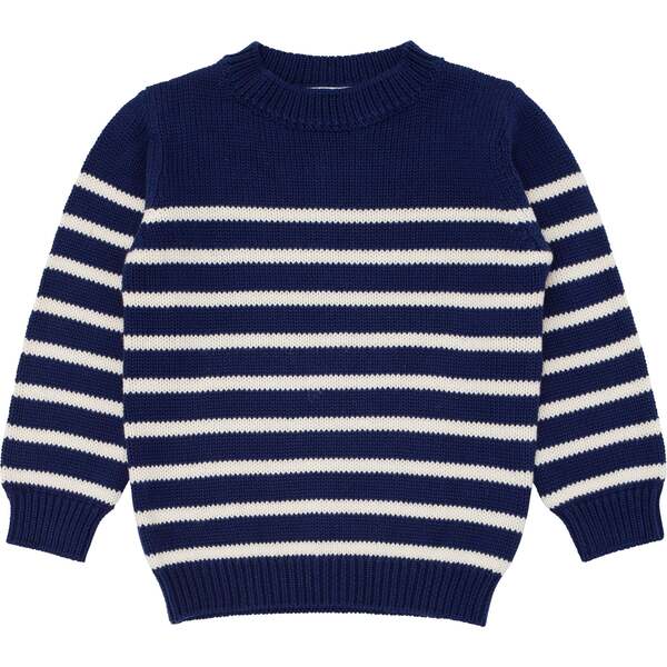 Knit Sweater, Navy/Cream Stripes - Minnow Sweaters | Maisonette