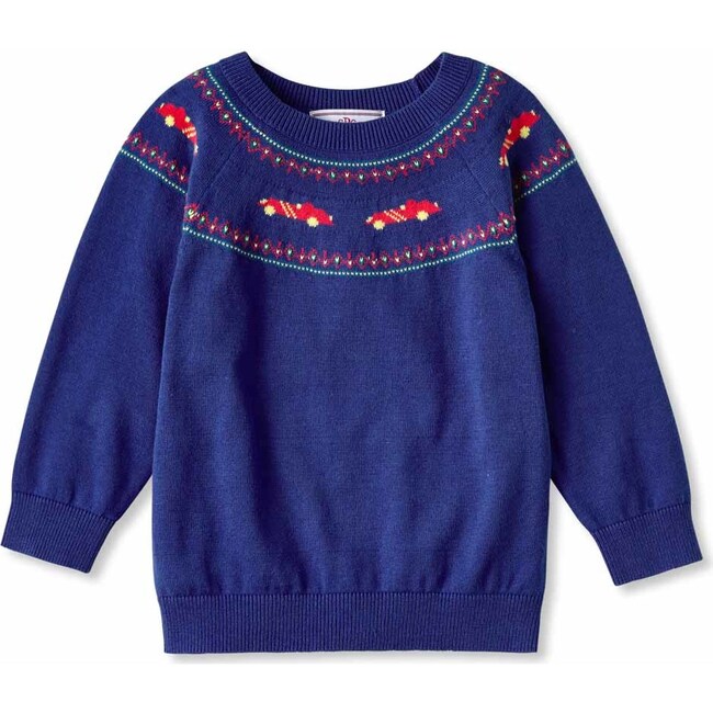 Race Car Crew Cotton Fairisle, Bright Blue - Sweaters - 1