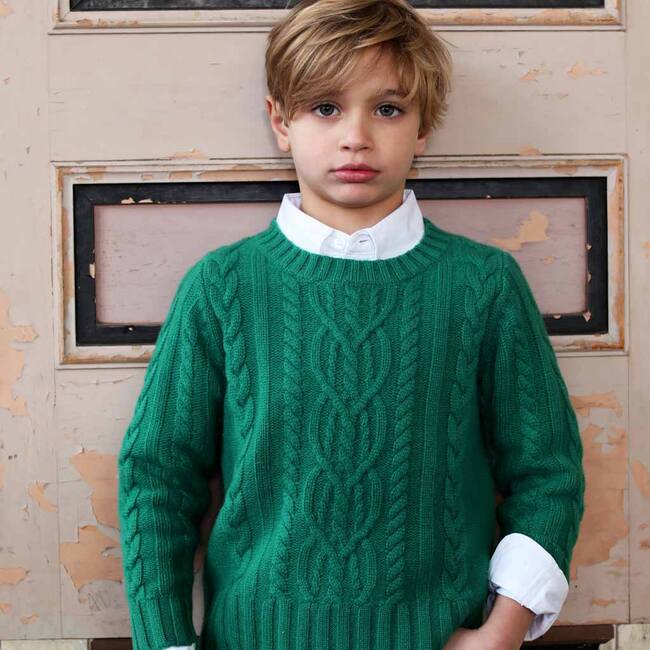 Fishers Cable Cashmere Sweater, Cadium Green - Sweaters - 2