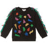 Glitter Patch Tassel Crewneck Sweatshirt, Black - Sweaters - 1 - thumbnail