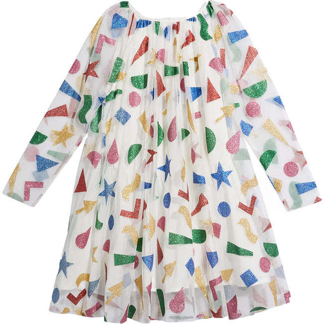 Glitter Sticker Tulle Dress, White - Dresses - 2