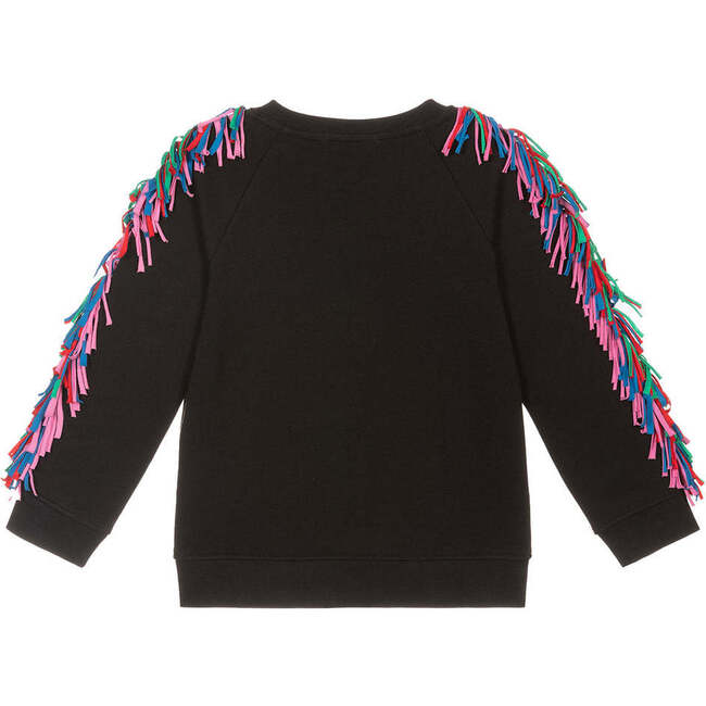 Glitter Patch Tassel Crewneck Sweatshirt, Black - Sweaters - 2