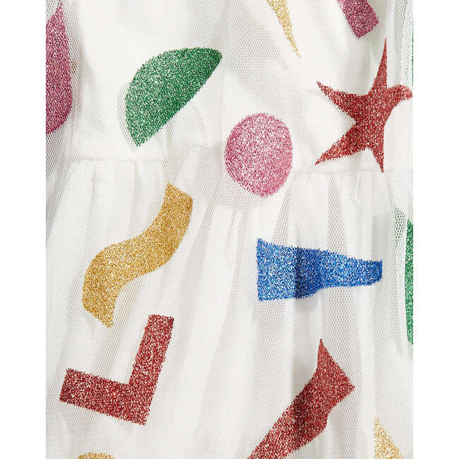 Glitter Sticker Tulle Dress, White - Dresses - 3