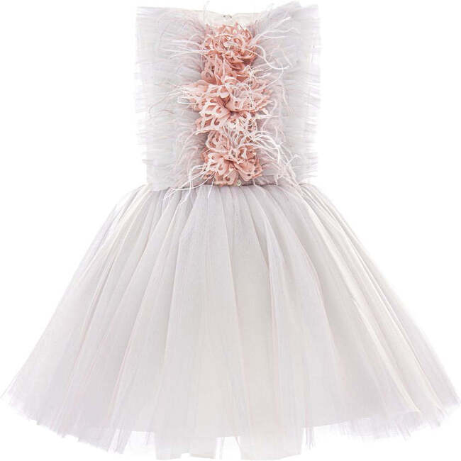 Feather Sequin Tulle Dress, Ivory