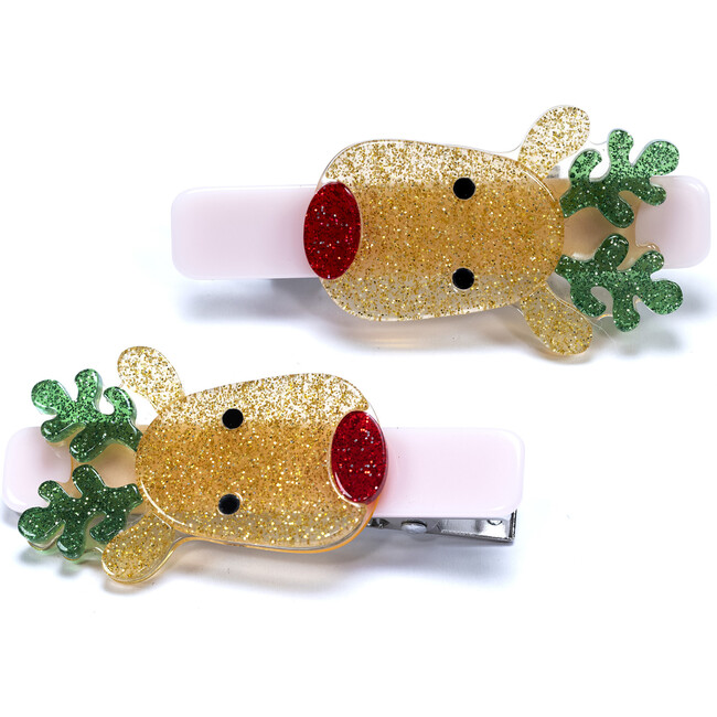 Reindeer Antlers Alligator Clips, Glitter Gold & Glitter Green