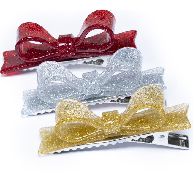 Glitter Bow Tie Alligator Clips, Red & Gold &  Silver