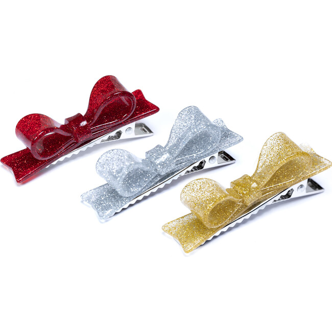 Glitter Bow Tie Alligator Clips, Red & Gold &  Silver