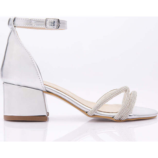 Triple Rhinestone Strap Heels, Silver - Dress Shoes - 2