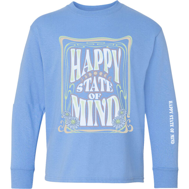 Happy State of Mind Long Sleeve Tee, Blue - T-Shirts - 1