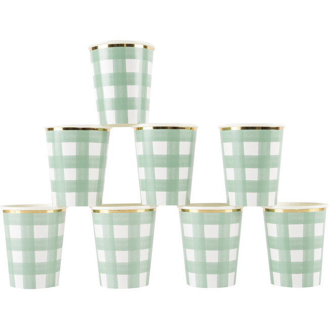Green Gingham Cups