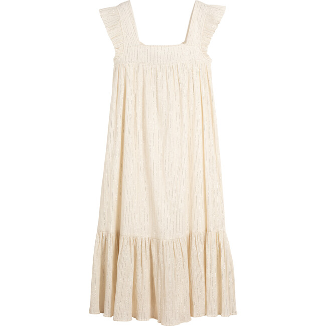 Women's Ottilie Tie Back House Dress, Silver Lurex Stripe - Dresses - 1
