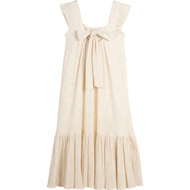 Women's Ottilie Tie Back House Dress, Silver Lurex Stripe - Dresses - 5
