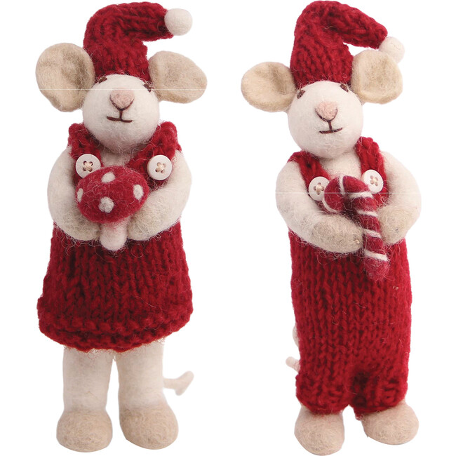 Small Christmas Mice, Candy Cane and Mushroom