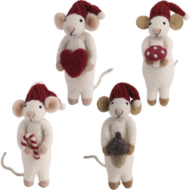 Christmas Mice with Gifts, White