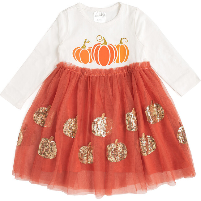 Pumpkin Tutu Long Sleeve Dress, Orange