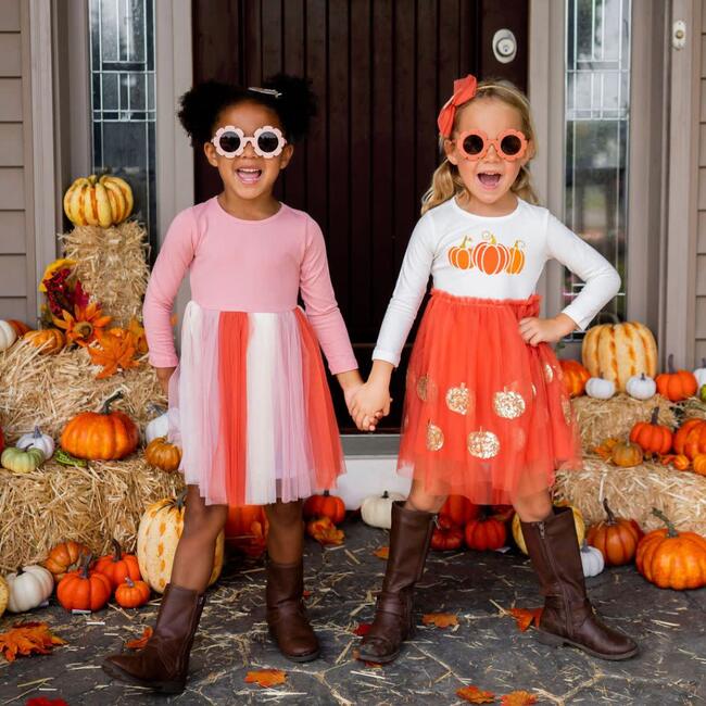 Pumpkin Tutu Long Sleeve Dress, Orange - Dresses - 3