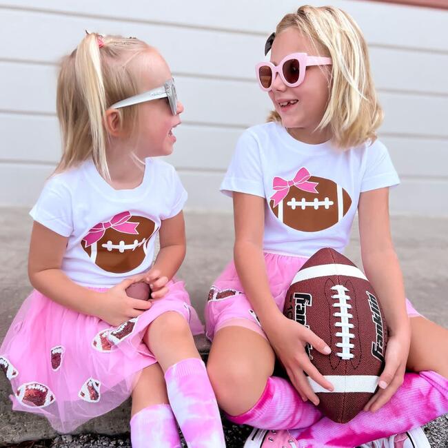 Football Bow Short Sleeve Shirt, White - T-Shirts - 3