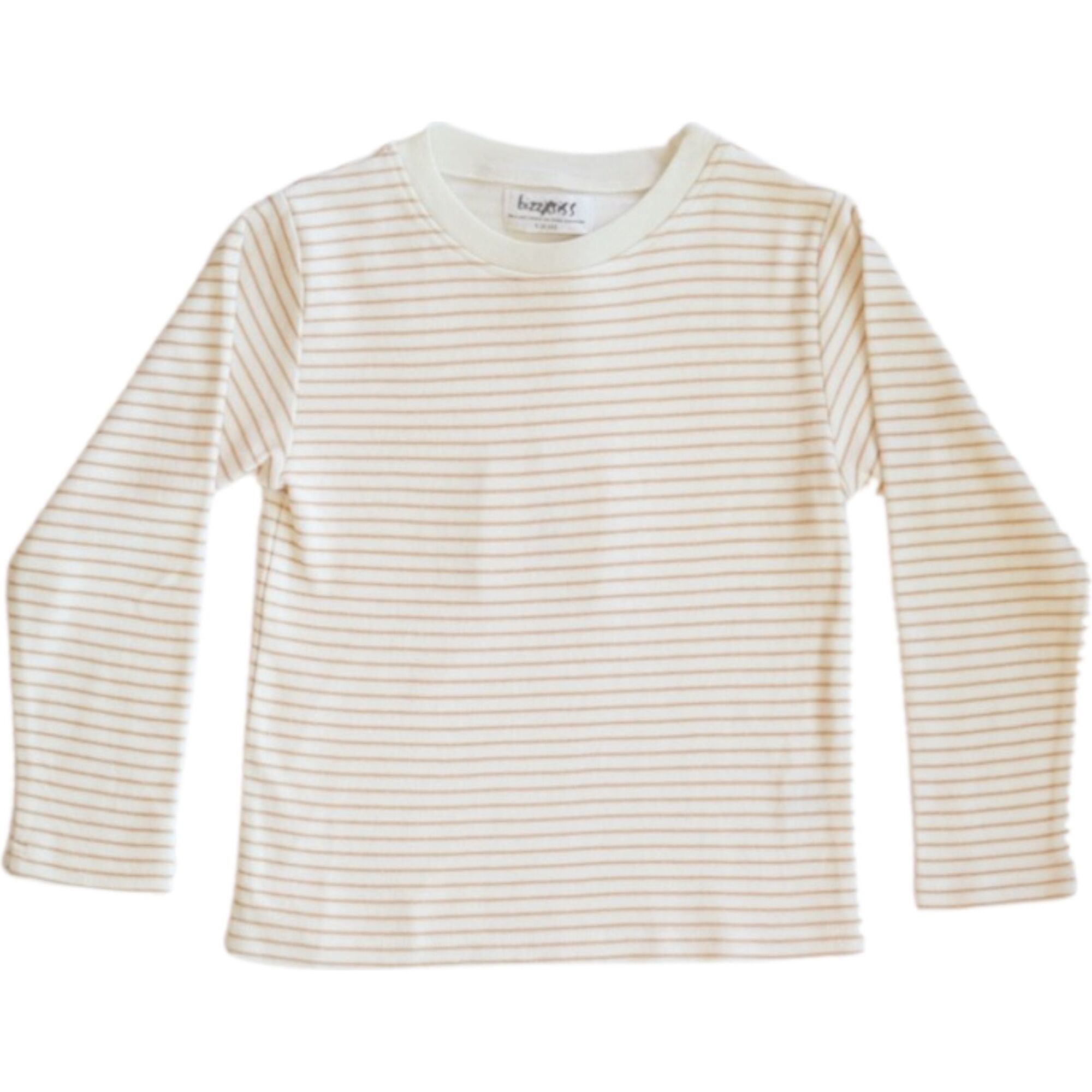 Printed Long Sleeve Tee, Tan Stripe - T-Shirts - 1
