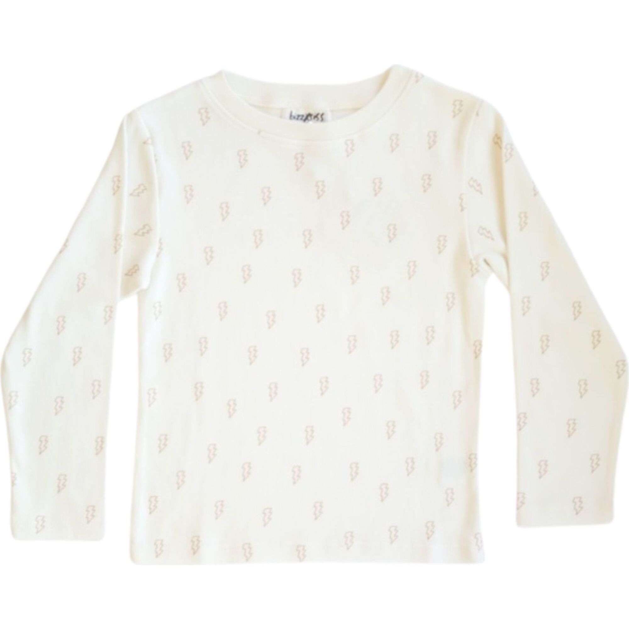 Bolts Printed Long Sleeve Tee, Cream - T-Shirts - 1