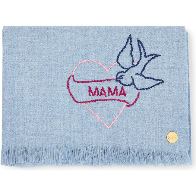 "Mama" Tattoo Embroidered Baby Alpaca Throw - Throws - 1