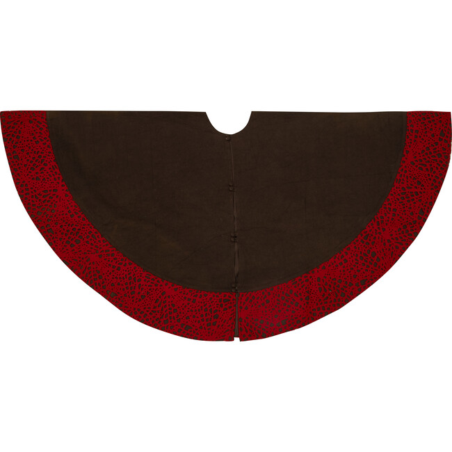 Laser Cut Border Christmas Tree Skirt 60", Chocolate and Red