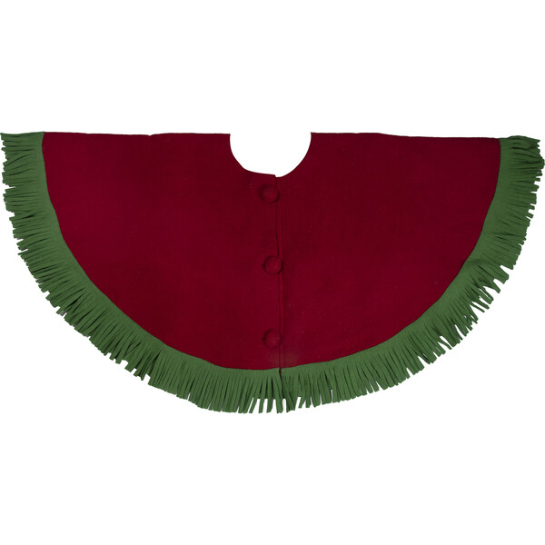 Handmade Red Oval Border Christmas Tree Skirt Wool 60