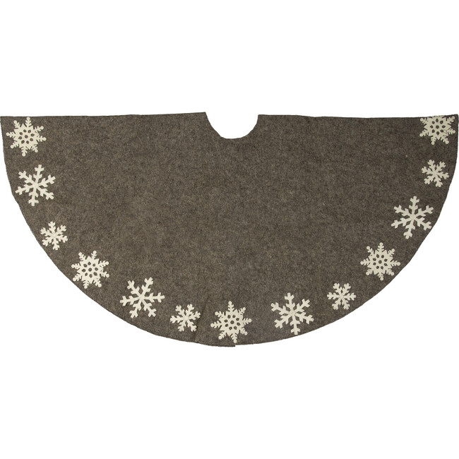 Handmade Christmas Tree Skirt 60", Tacked Snowflakes Border on Grey