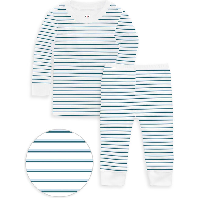The Organic Long Sleeve Pajama Set, Conifer Stripe - Pajamas - 1