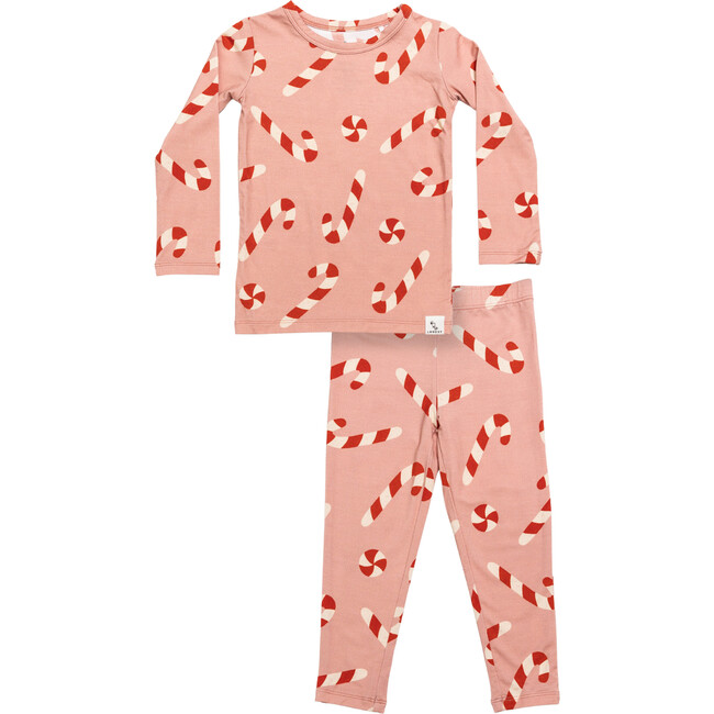 Candy Cane Pajama Set, Pink - Two Pieces - 1