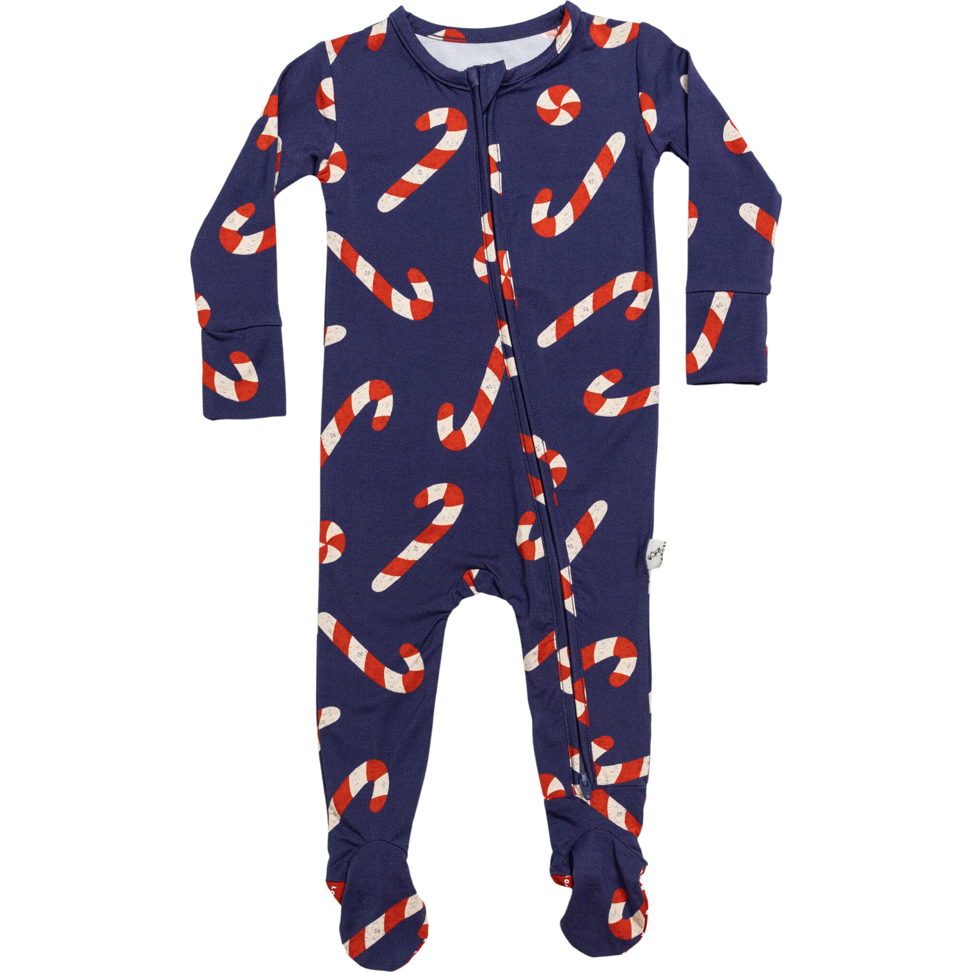 Candy Cane Footie Pajama, Navy - Bodysuits - 1