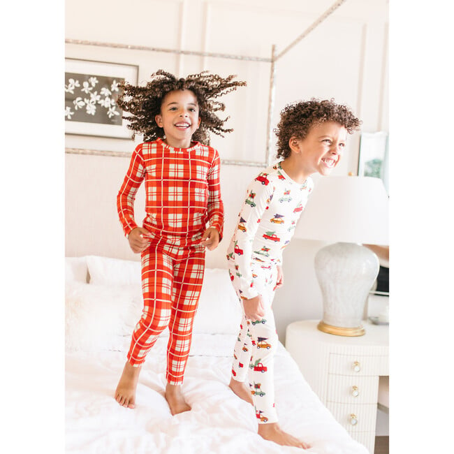 Plaid Pajama Set, Red - Two Pieces - 3