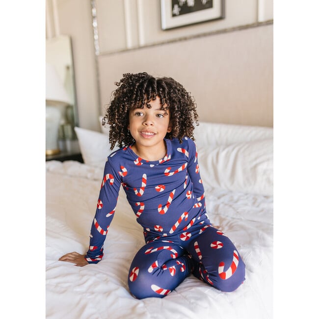 Candy Cane Pajama Set, Navy - Two Pieces - 3