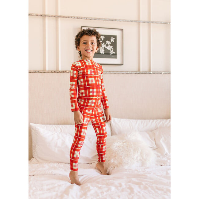 Plaid Pajama Set, Red - Two Pieces - 4