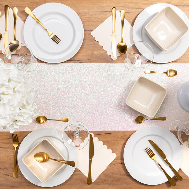 Metallic Irridescent White Glitter Table Runner