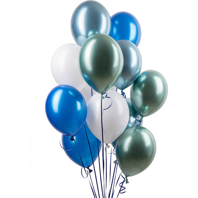 Assorted Metallic Blue & White Latex Balloons, Set of 12