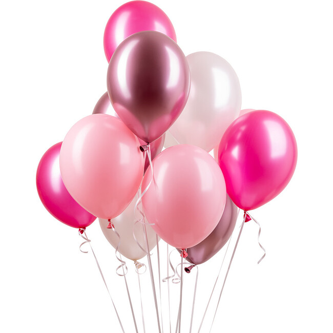 Assorted Metallic Rose, Pink and White Latex Balloons Set of 12