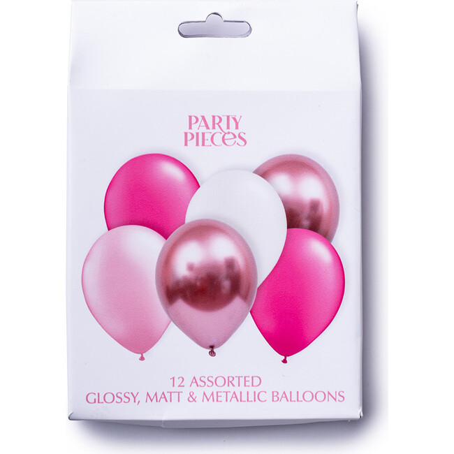 Assorted Metallic Rose, Pink and White Latex Balloons Set of 12 - Decorations - 2