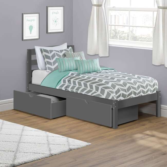 Twin Bed with Storage Drawers, Grey - Beds - 3