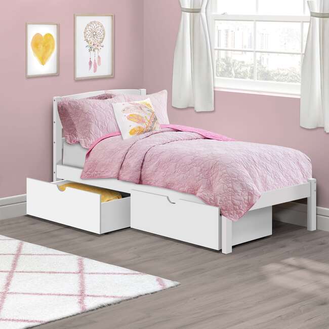 Twin Bed with Storage Drawers, White - Beds - 5