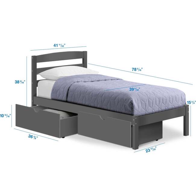 Twin Bed with Storage Drawers, Grey - Beds - 4