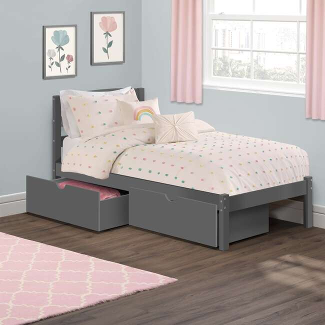 Twin Bed with Storage Drawers, Grey - Beds - 5
