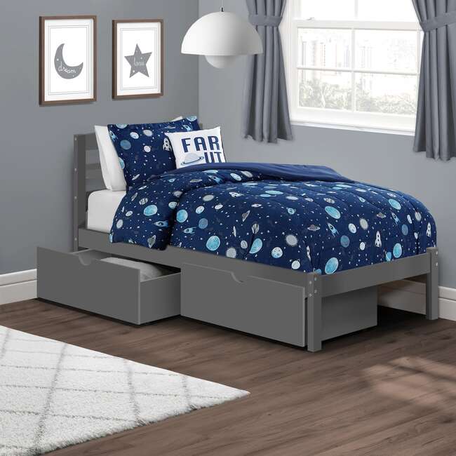 Twin Bed with Storage Drawers, Grey - Beds - 6