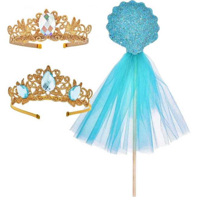 Deluxe Mermaid Crown & Wand Set, Blue - Costume Accessories - 1