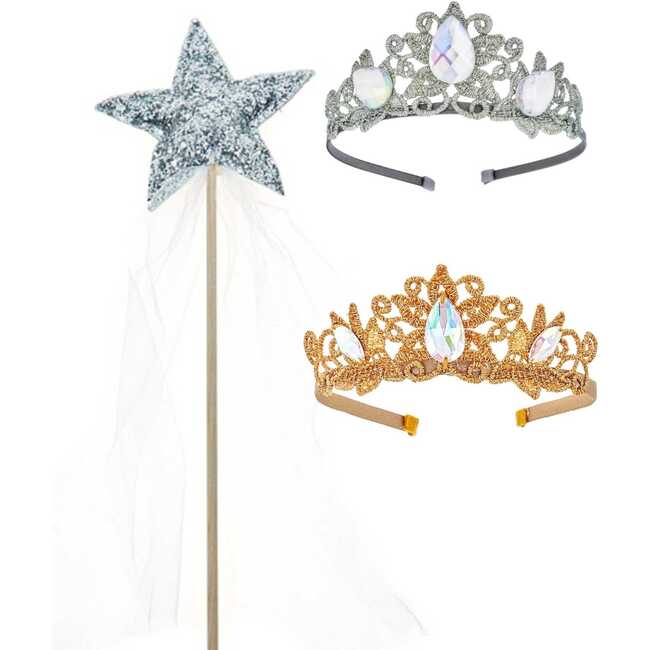 Deluxe Princess Crown & Wand Set, Silver - Costume Accessories - 1